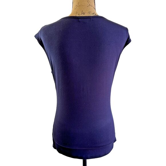 Leo Guy Women's Navy Blue Laser-Cut Cotton Round Neck Cap Sleeve Top Sz 6/8 - Picture 4 of 10